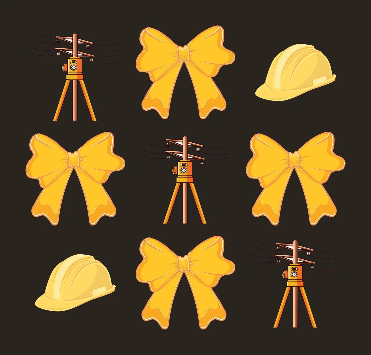 Bow Utility Pole Silhouette And Set poles patterned bows hard hats contrast preview thumbnail