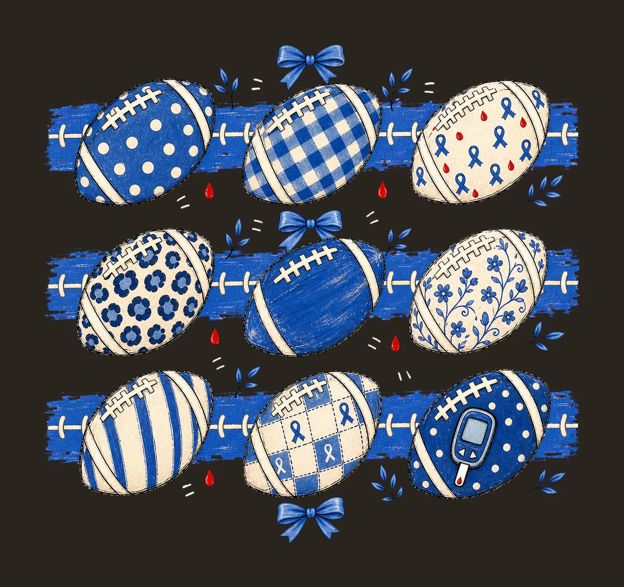 Nine Football Diabetes Awareness Patterns bundle 01 contrast preview thumbnail