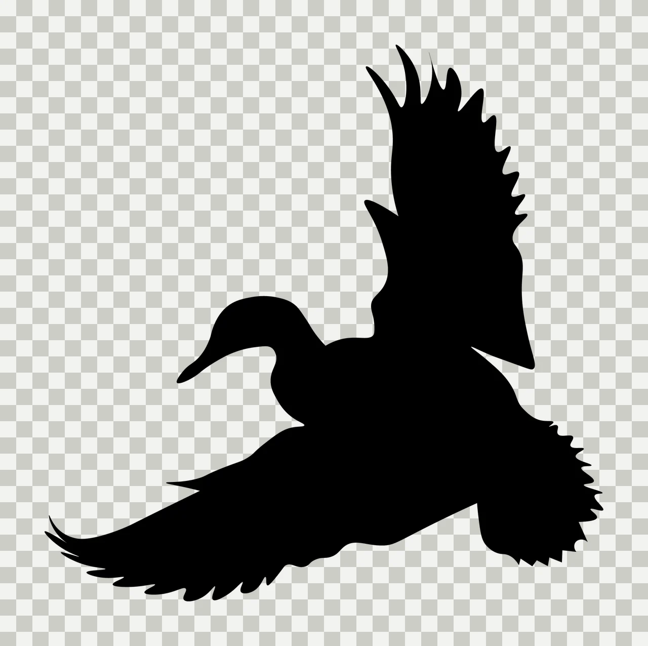 Duck Flying Silhouette In Profile View wings head tail black transparency and detail preview thumbnail