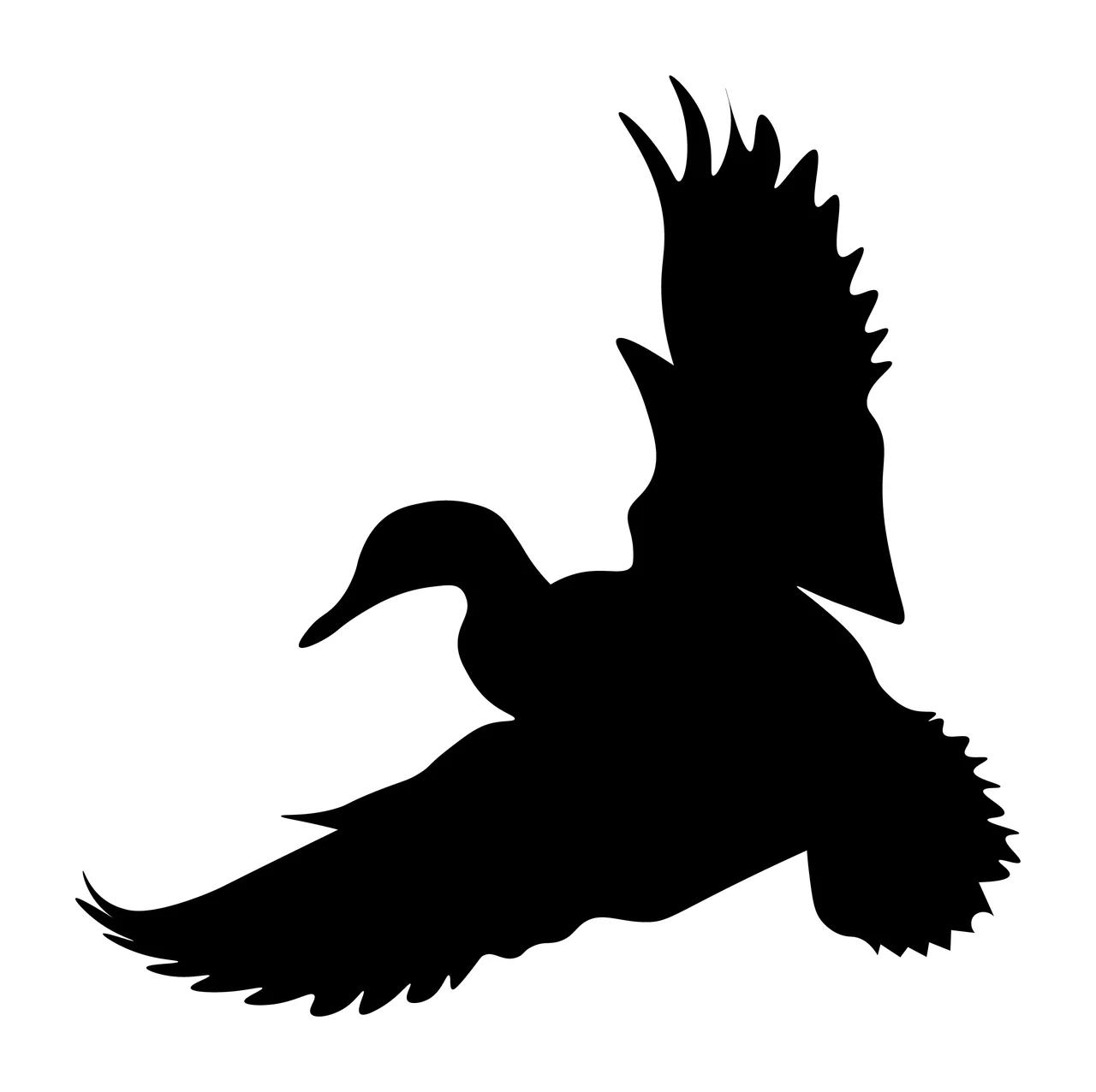 Duck Flying Silhouette In Profile View wings head tail black