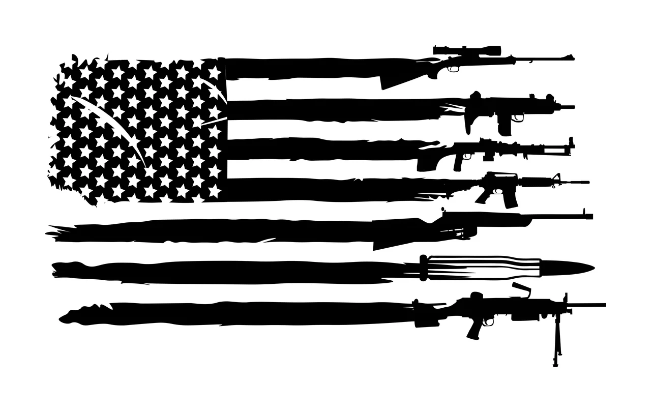 Flag American Made Of Firearms stationary rifle machine gun