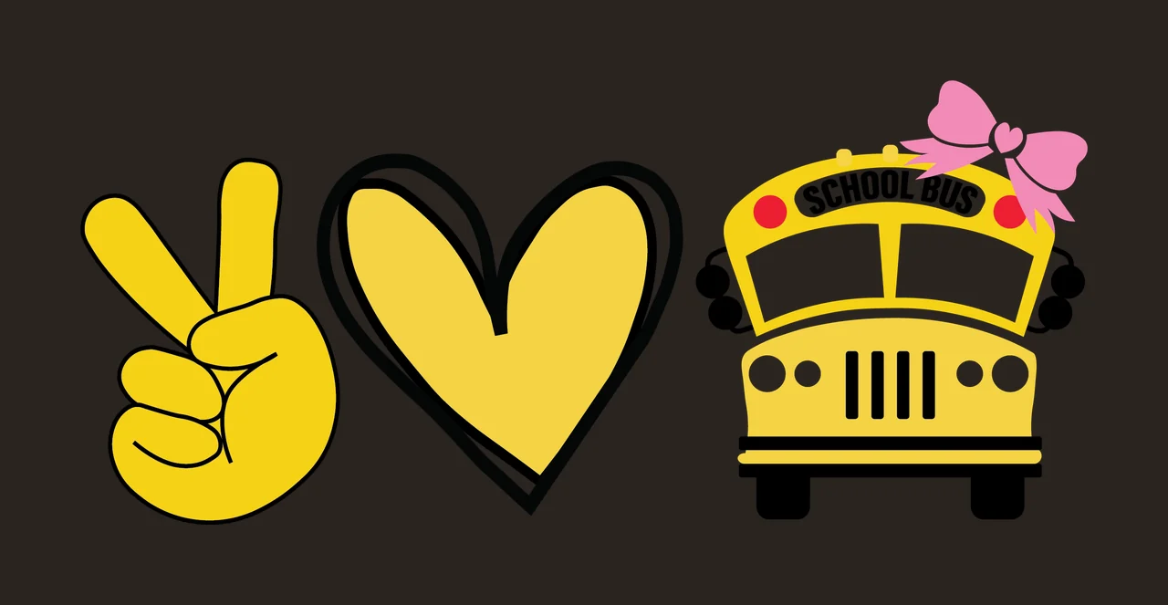 School Bus Peace Sign Heart Graphic decorating bow icon black contrast preview thumbnail