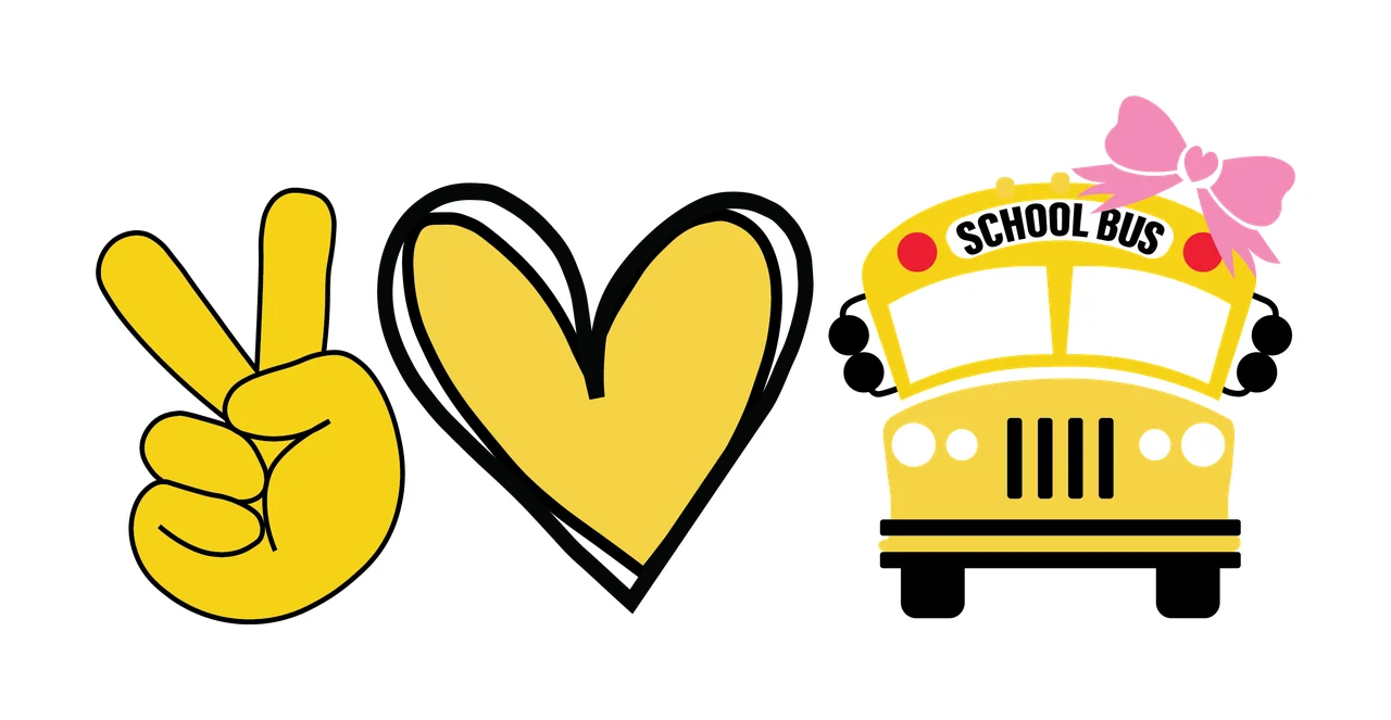School Bus Peace Sign Heart Graphic decorating bow icon black