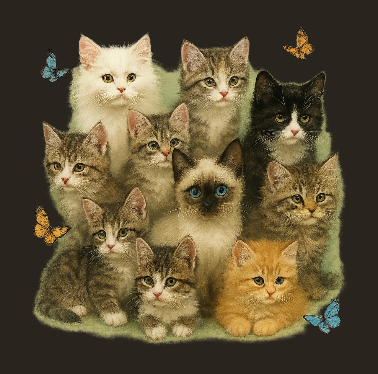 The Mountain 10 Kittens Vintage Cat Selfie Design Retro contrast preview thumbnail