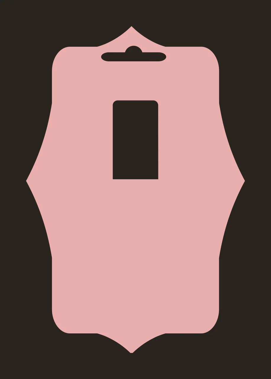 Display packaging card Illustration with ornate shape border, top hanging slot cutout, center rectangular cutout and dusty rose pink fill in white contrast preview thumbnail