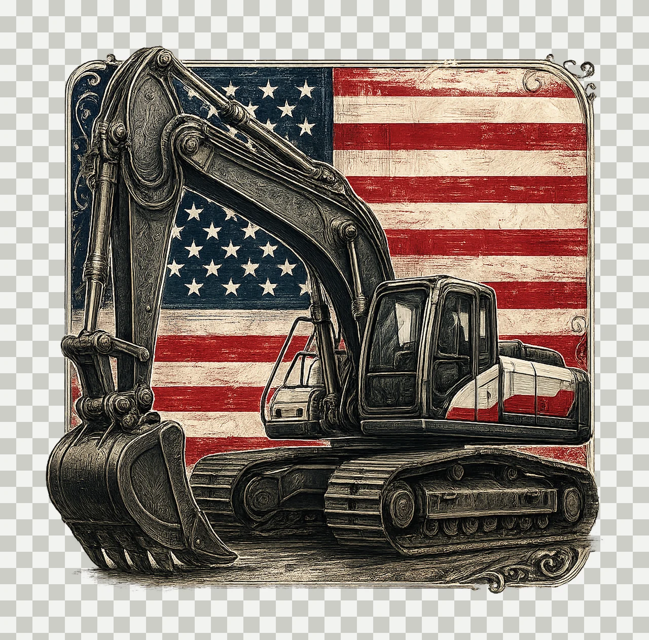 American Excavator Sublimation Design USA Flag Construction transparency and detail preview thumbnail