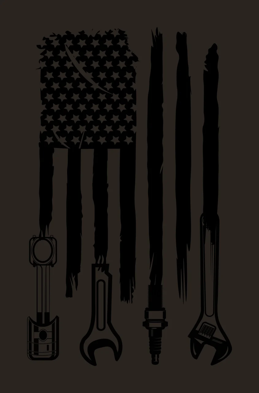 Flag Motif With Engine Mechanical Parts displaying star piston contrast preview thumbnail