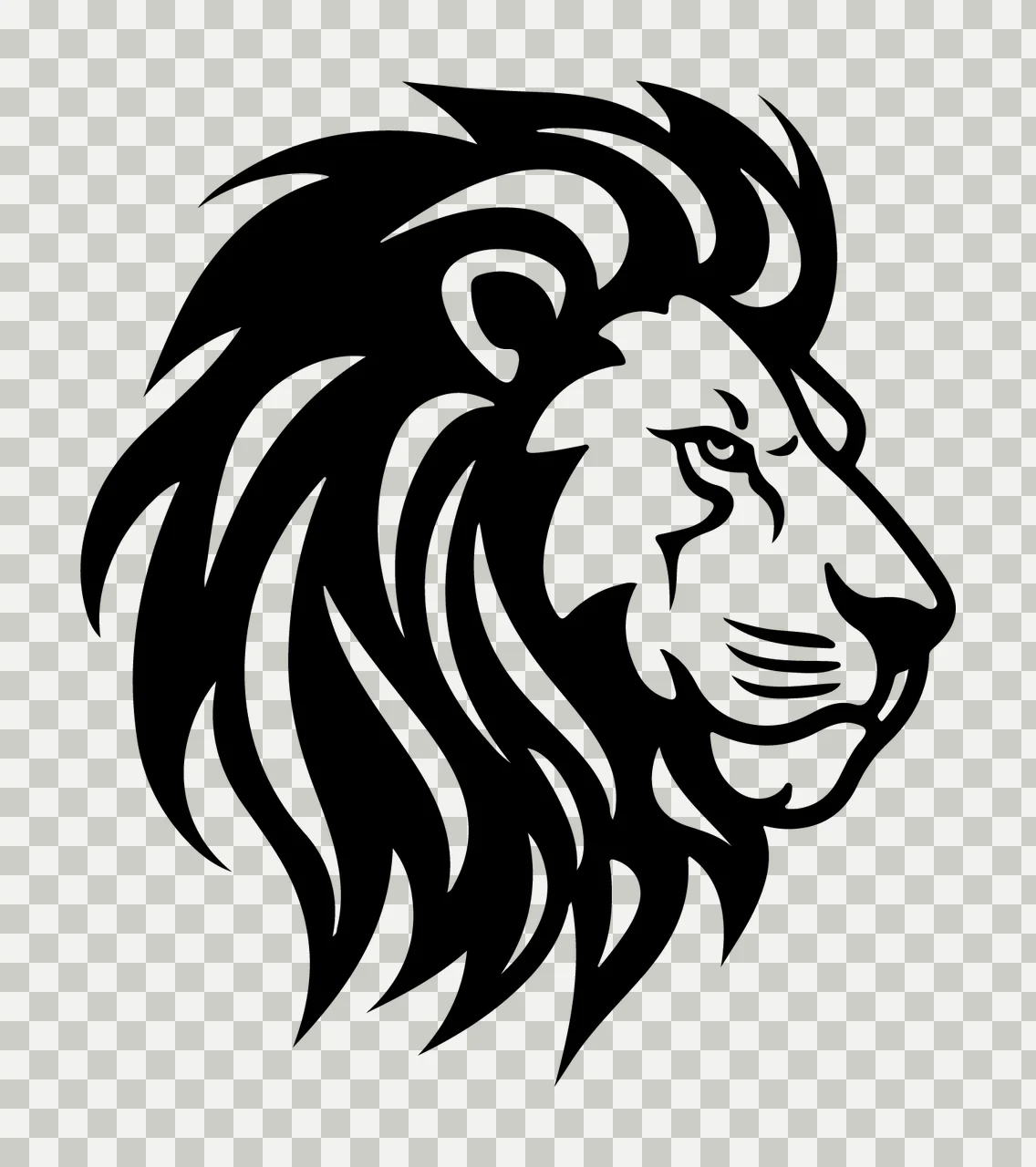 Lion Head Silhouette Profile View tribal black mane animal transparency and detail preview thumbnail