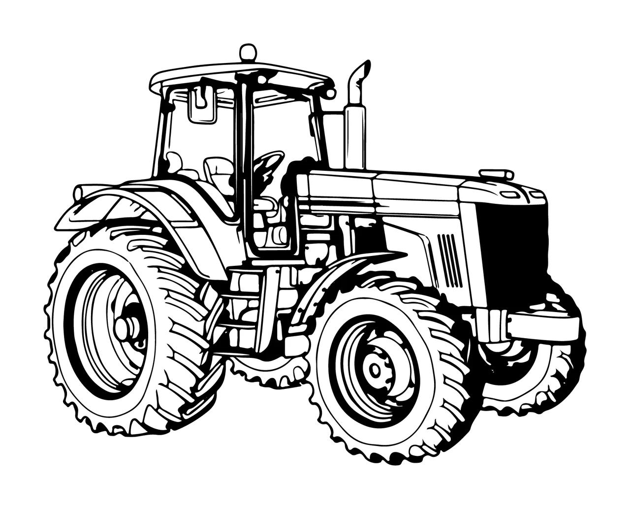 Large Agricultural Tractor In Profile stationary tires exhaust pipe