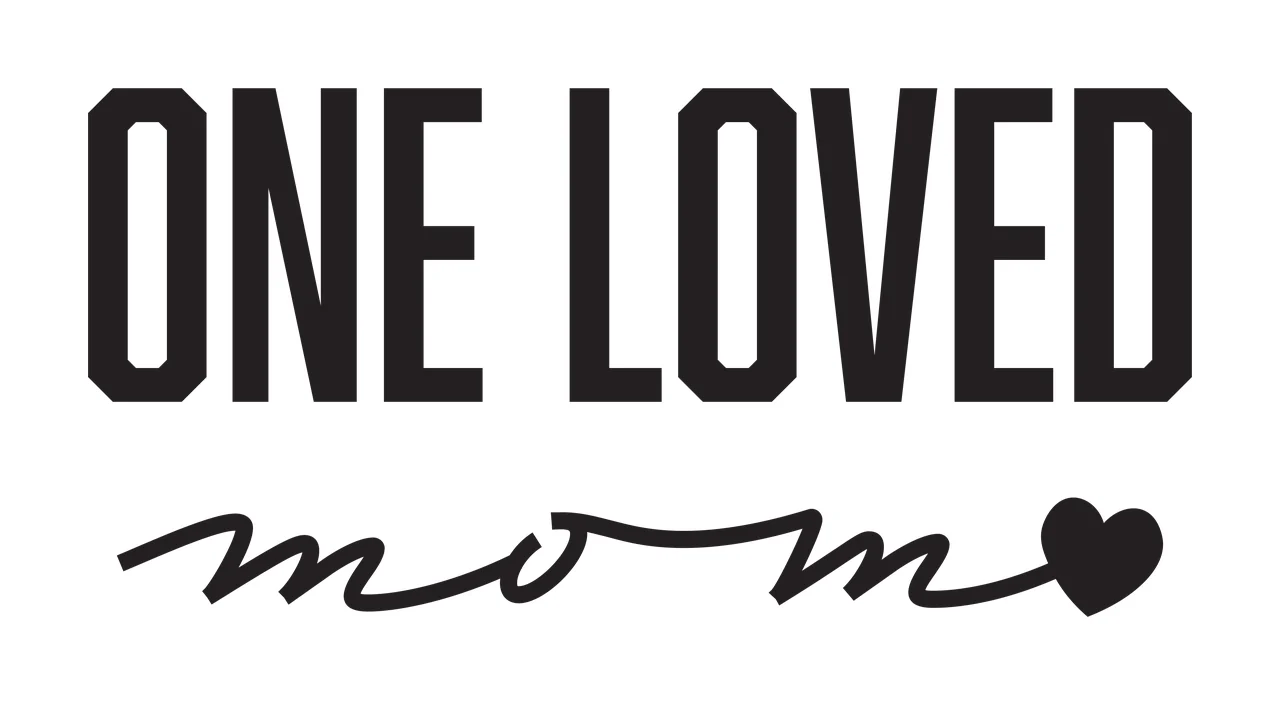 ONE LOVED mom Typography Design with ONE LOVED text and heart icon in black and white