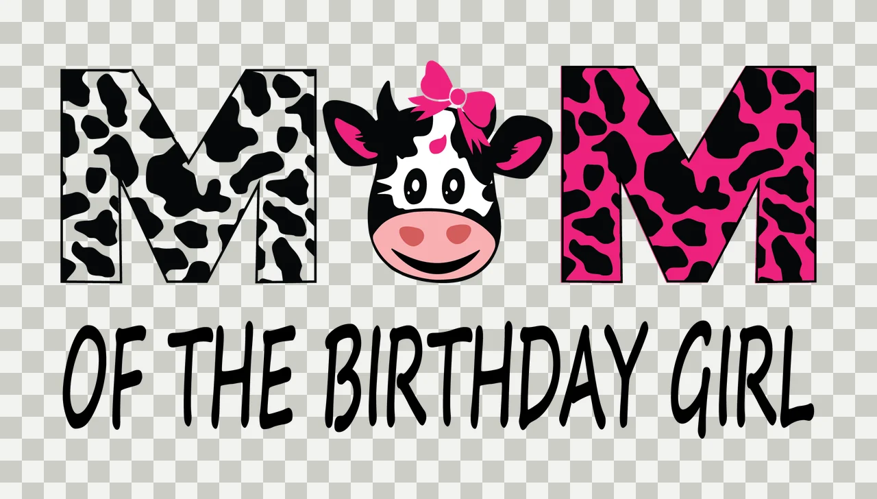 Cow Mom Of The Birthday Girl Text lettering spelling bow print transparency and detail preview thumbnail