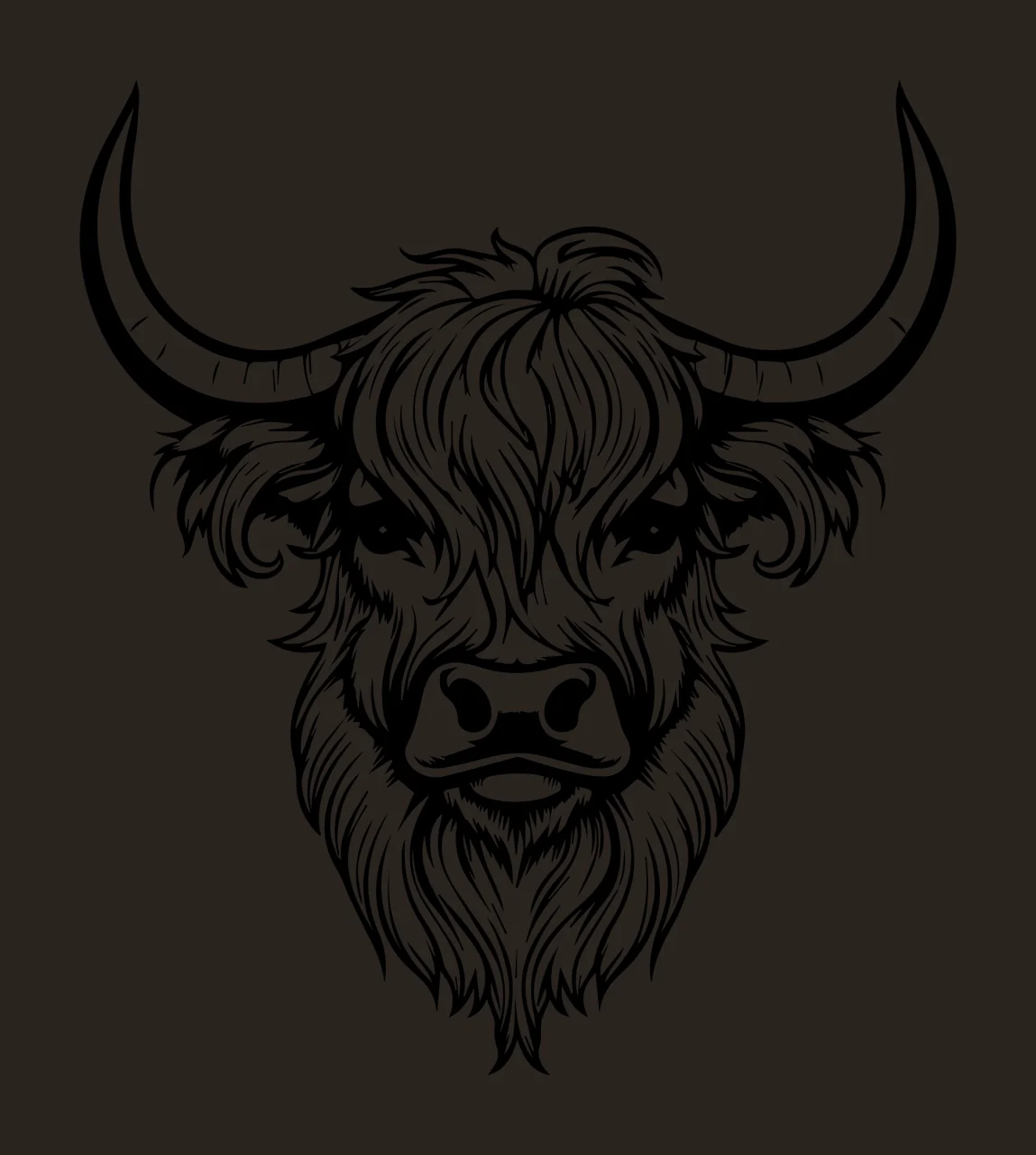 Highland Cattle Head With Horns shaggy hair ink illustration contrast preview thumbnail
