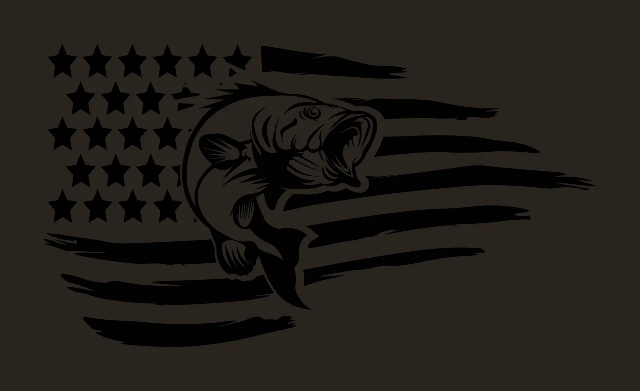 Fish Leaping Over American Flag Silhouette stars stripes black contrast preview thumbnail