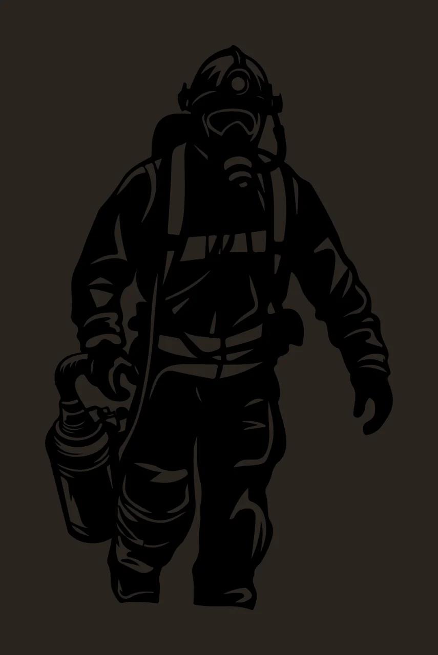 Firefighter In Protective Gear Walking helmet mask tank high contrast contrast preview thumbnail