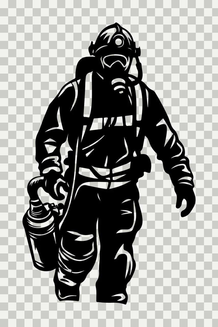 Firefighter In Protective Gear Walking helmet mask tank high contrast transparency and detail preview thumbnail