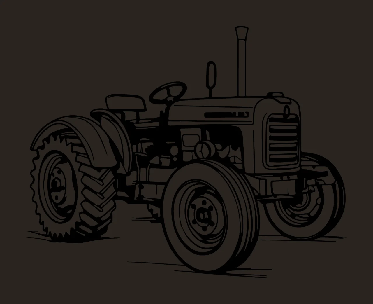 Black And White Tractor Graphic standing wheels engine exhaust pipe contrast preview thumbnail