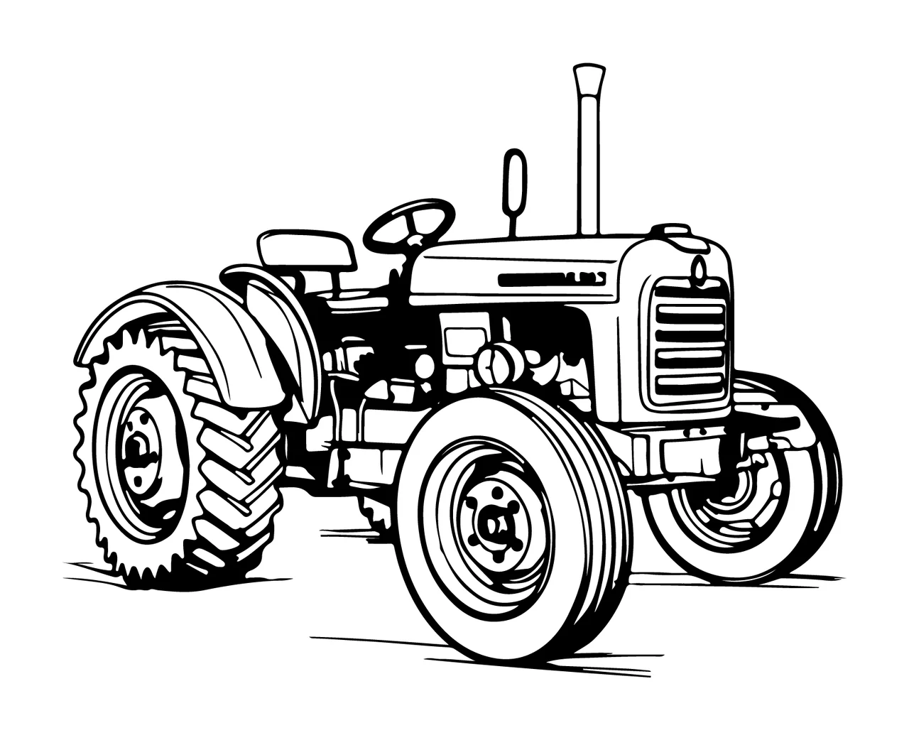 Black And White Tractor Graphic standing wheels engine exhaust pipe