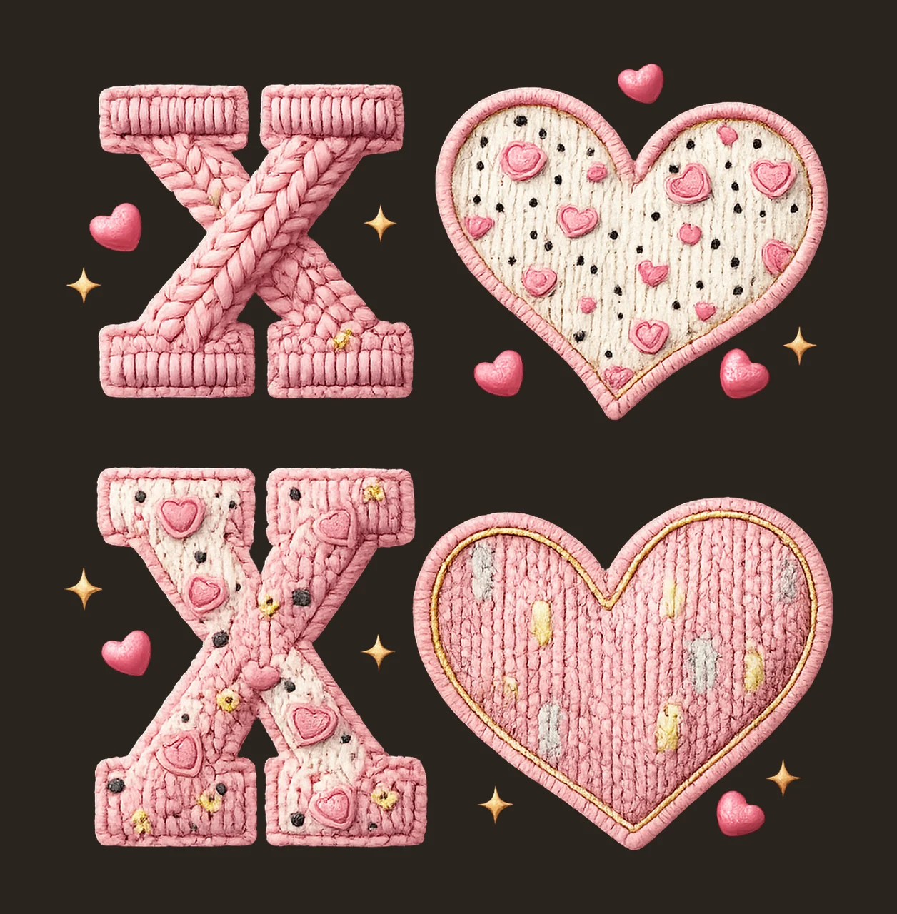 Xoxo knit crochet design trendy Valentine faux yarn Artwork contrast preview thumbnail