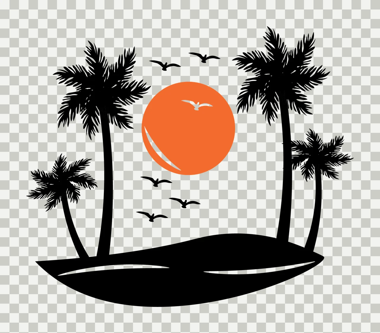 Palm Tree Tropical Island Trees Sunset Silhouette floating transparency and detail preview thumbnail