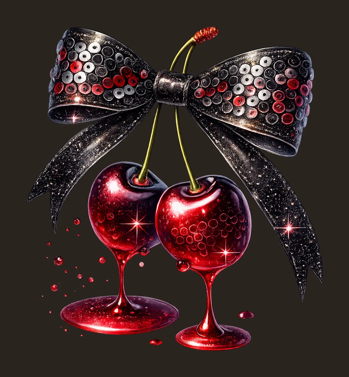 Watercolor dripping cherries glamorous cherry Artwork bow contrast preview thumbnail