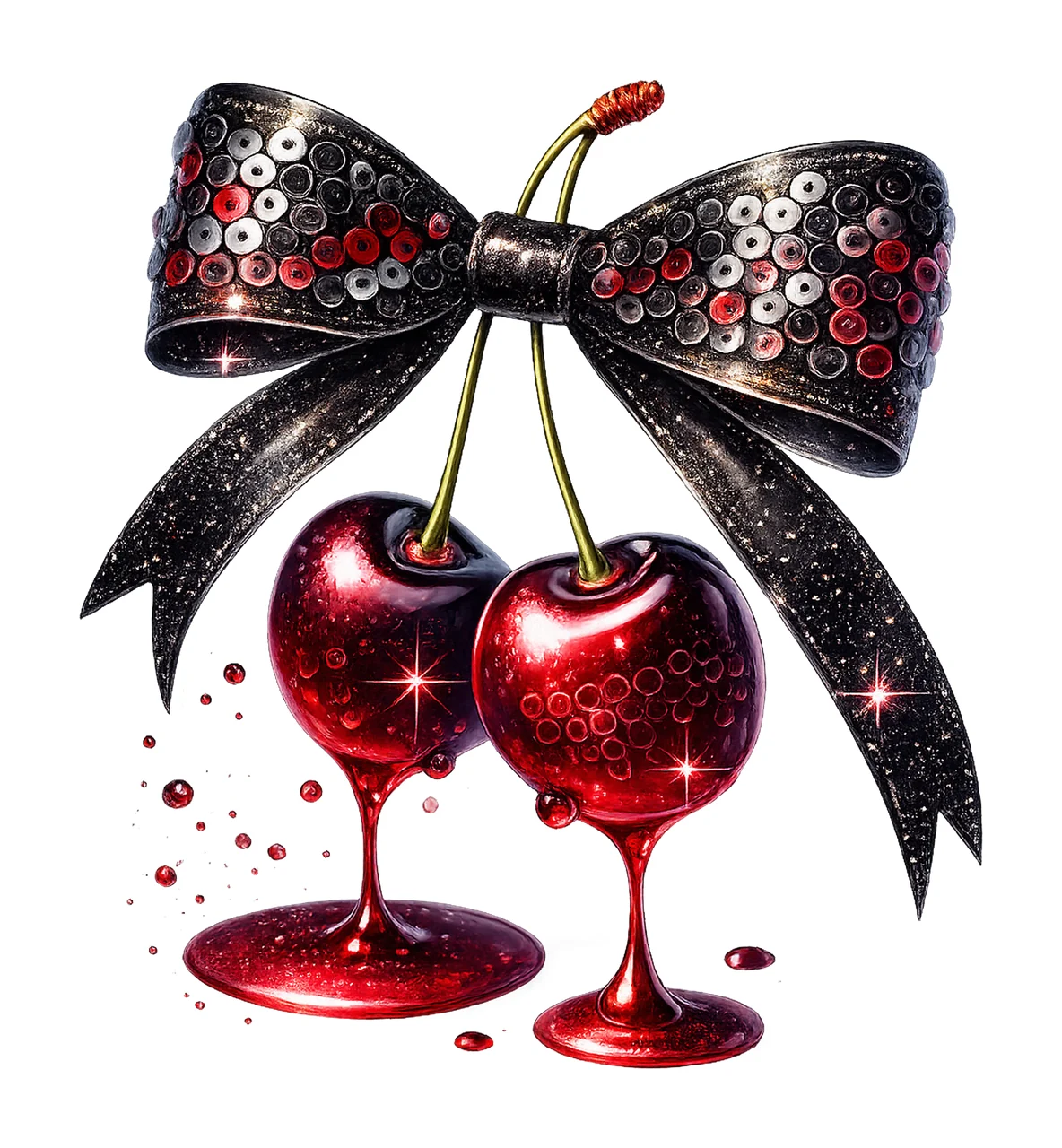 Watercolor dripping cherries glamorous cherry Artwork bow