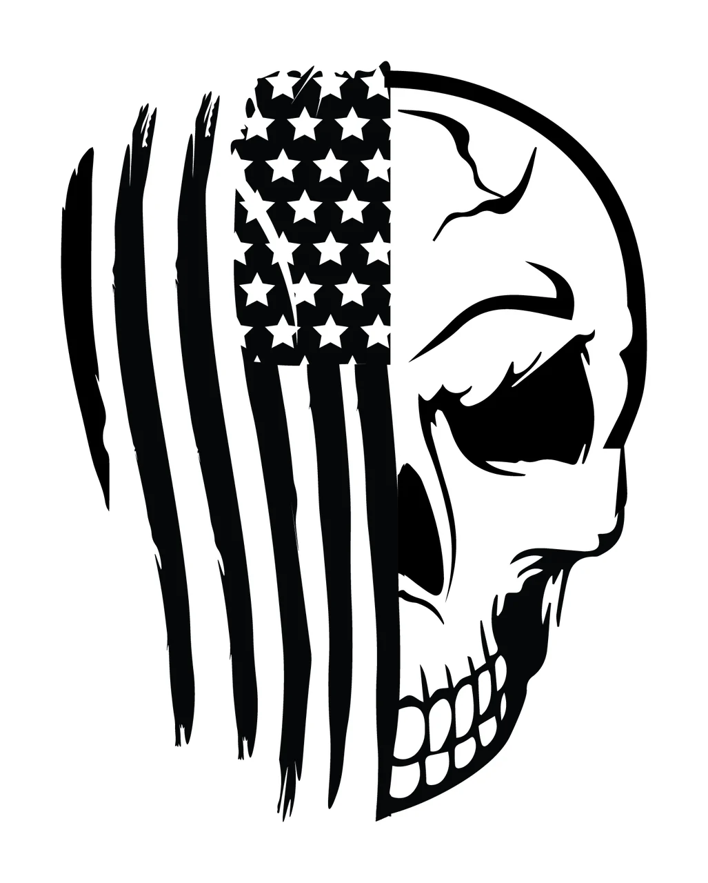 Skull With Vertical Flag Graphic silhouette black white bones