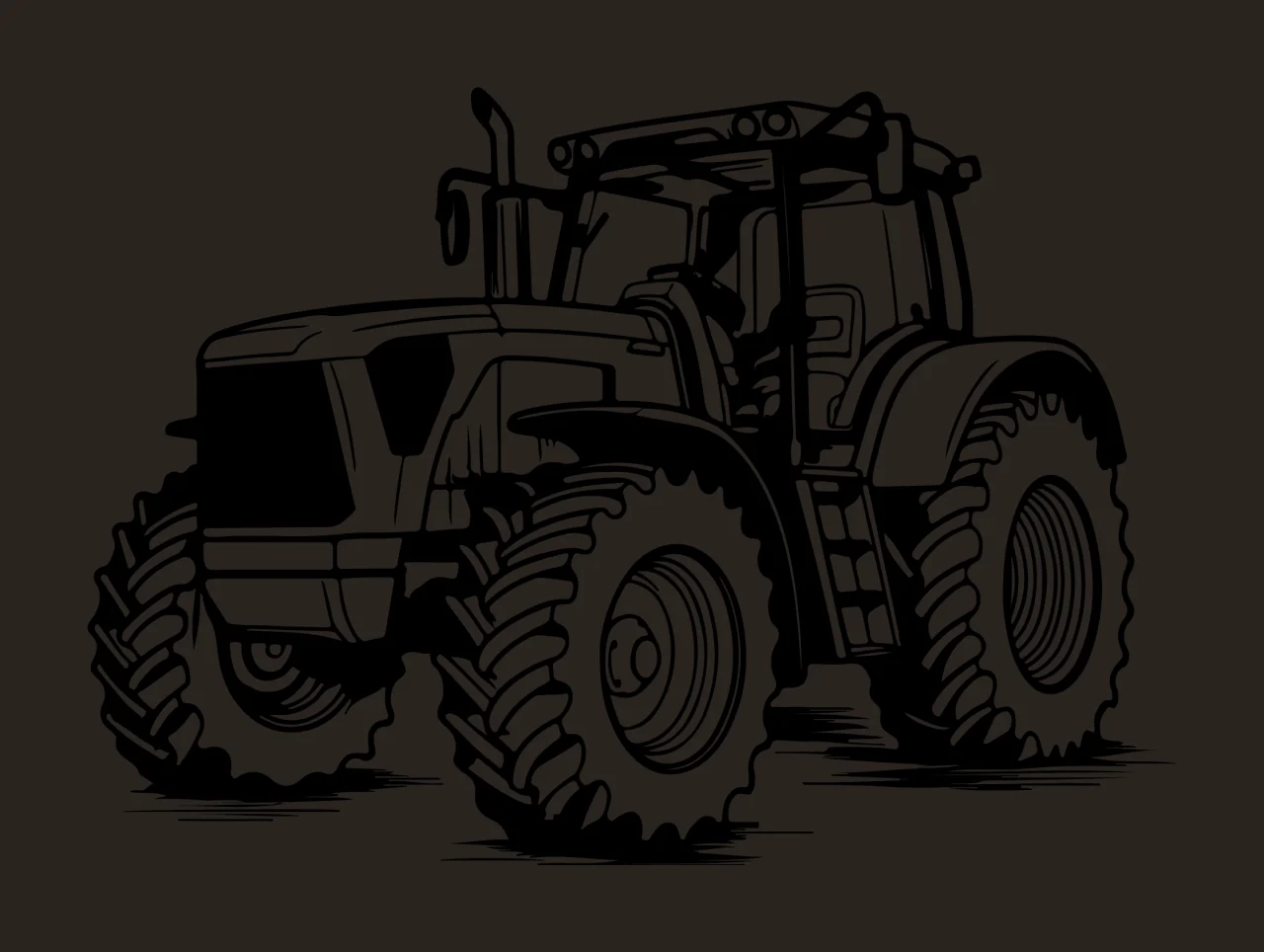 Large Farm Tractor In Line Drawing stationary wheels tires contrast preview thumbnail