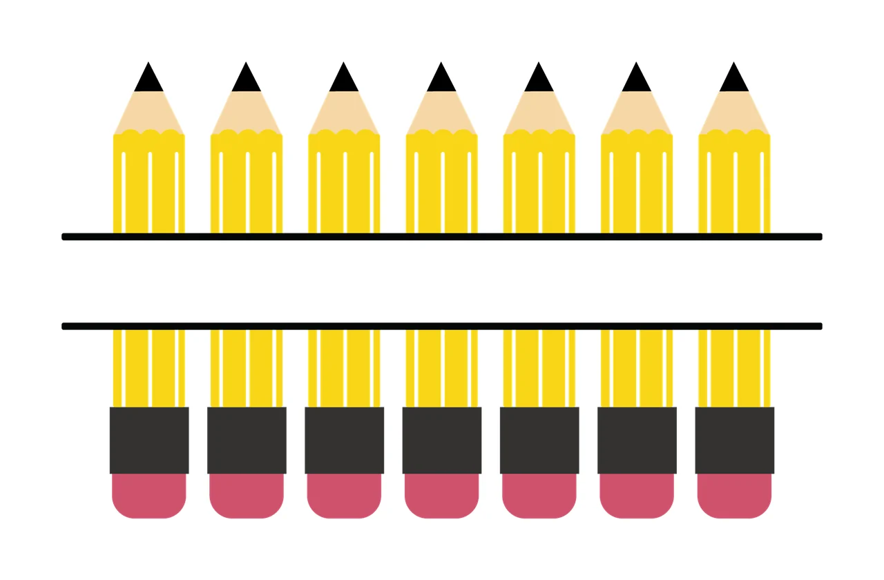 Seven Yellow Pencils With Banner pink erasers black