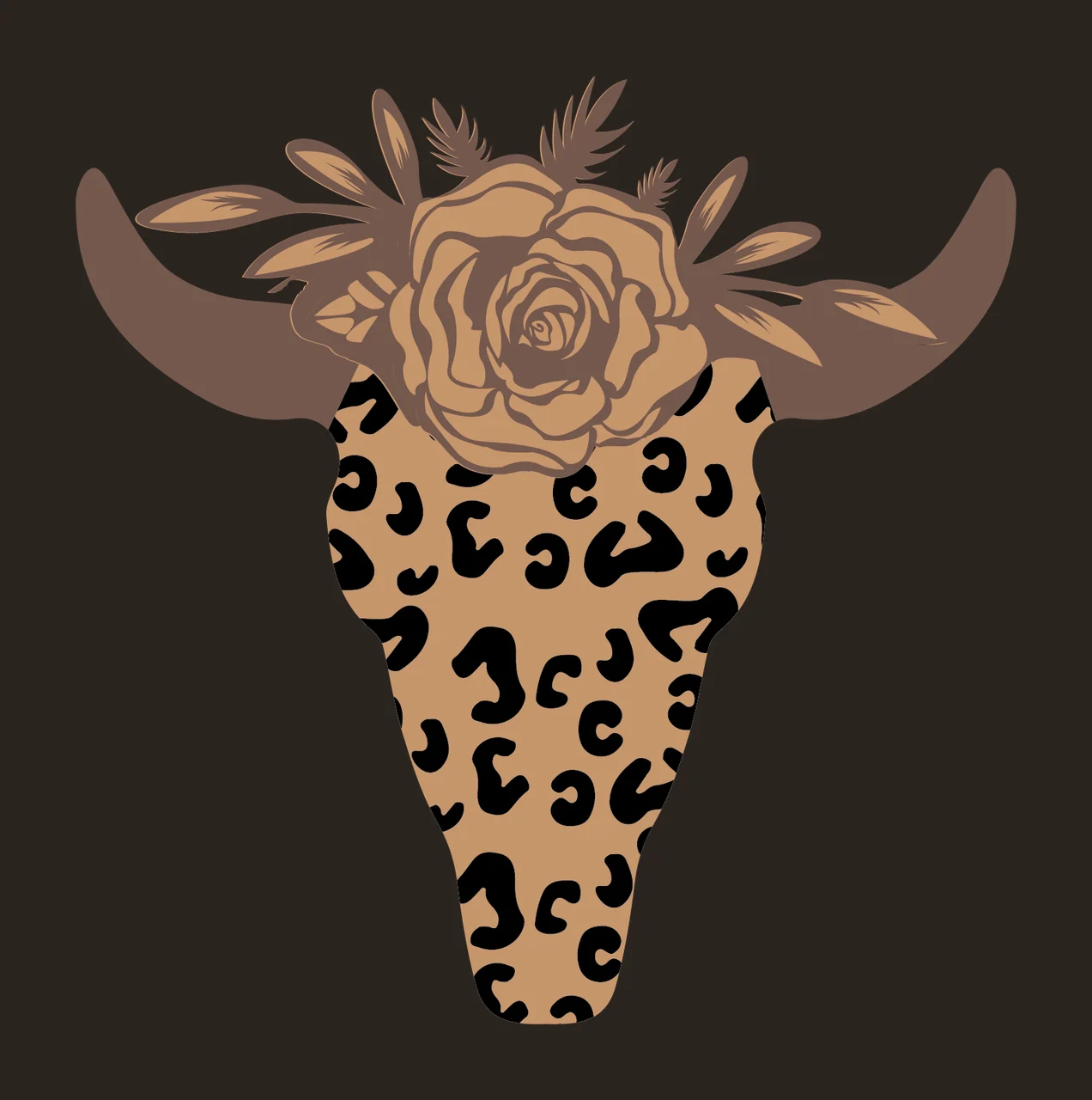 Horned Animal Skull Silhouette With Leaves horns black white contrast preview thumbnail