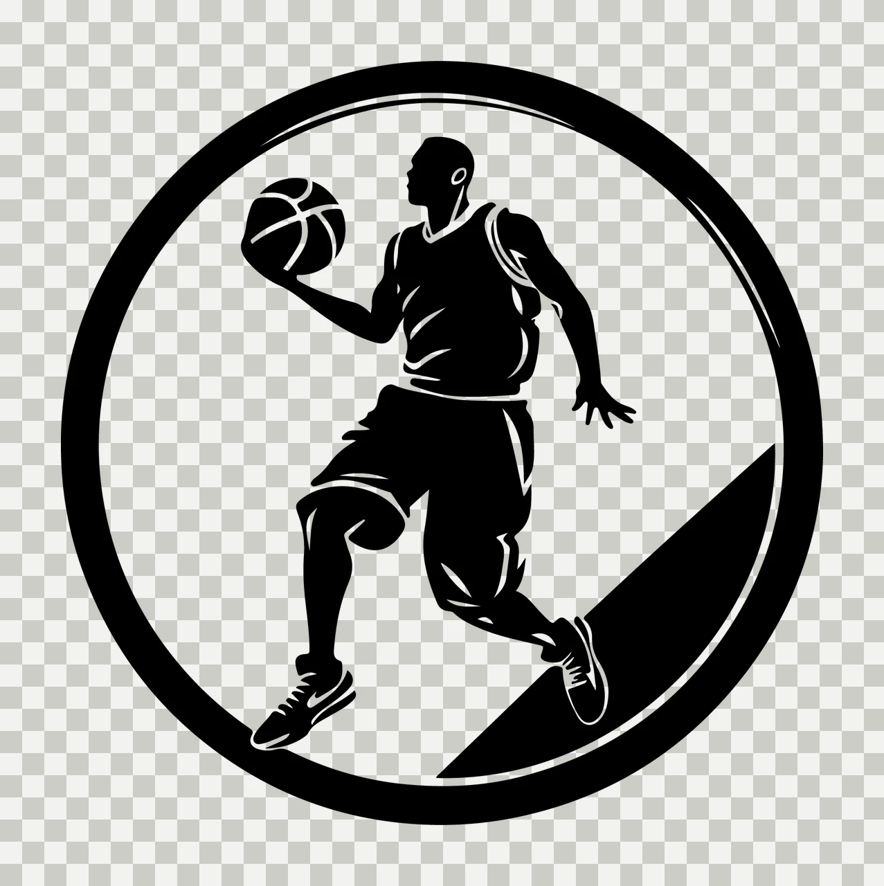 Player Basketball Silhouette Inside Circle Frame dribbling transparency and detail preview thumbnail