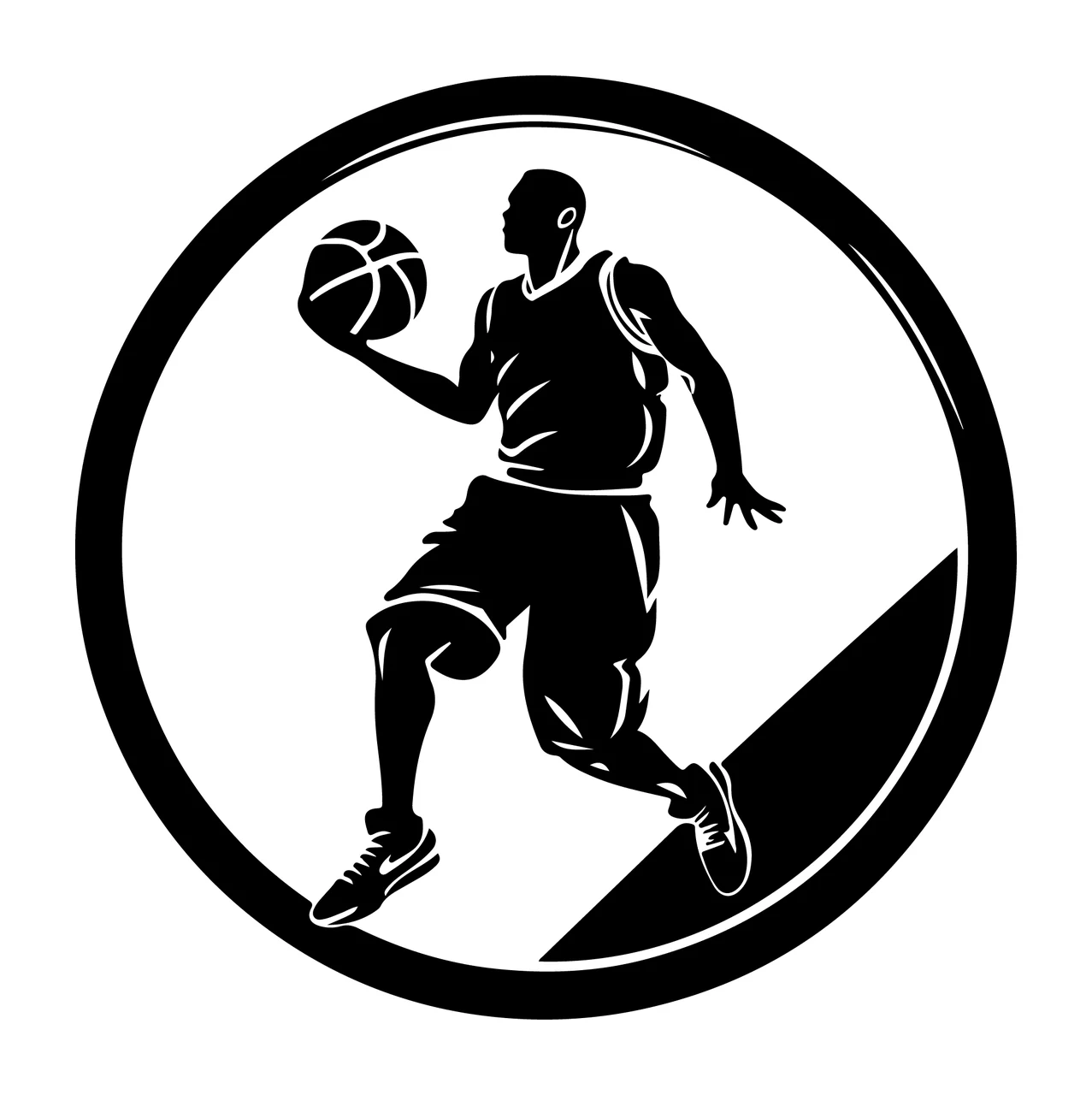 Player Basketball Silhouette Inside Circle Frame dribbling