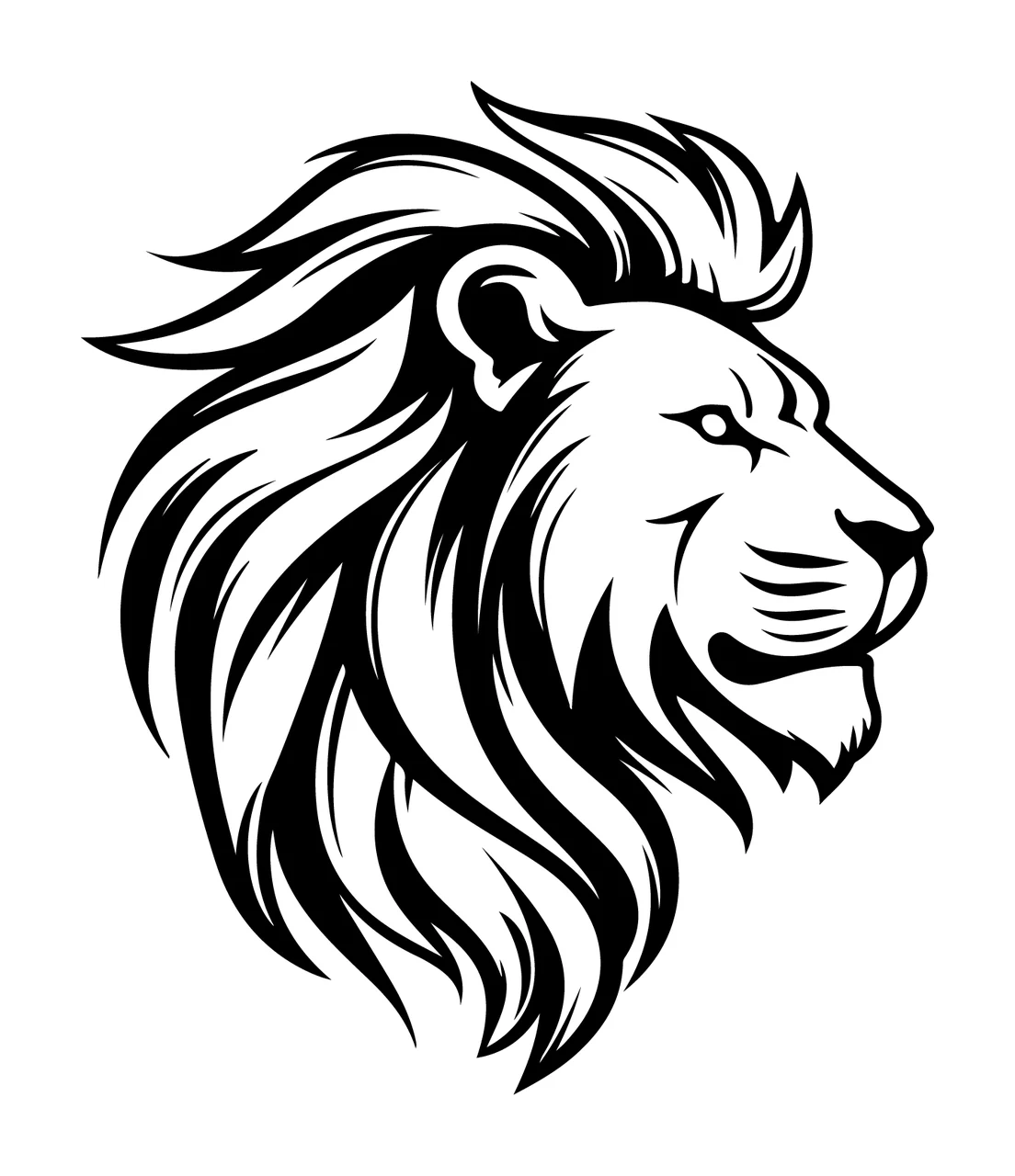 Lion Head Face Black Right Profile mane stencil illustration