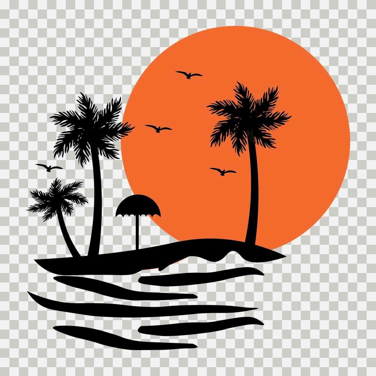 Palm Trees And Sun Beach Silhouette parasol bird water black transparency and detail preview thumbnail