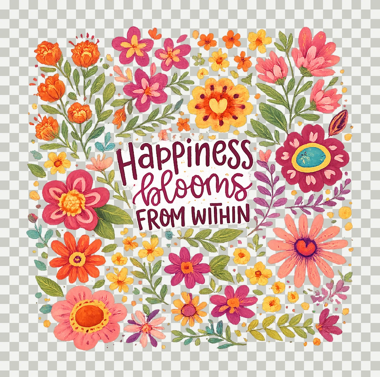 Positive boho floral quote Happiness blooms from within transparency and detail preview thumbnail