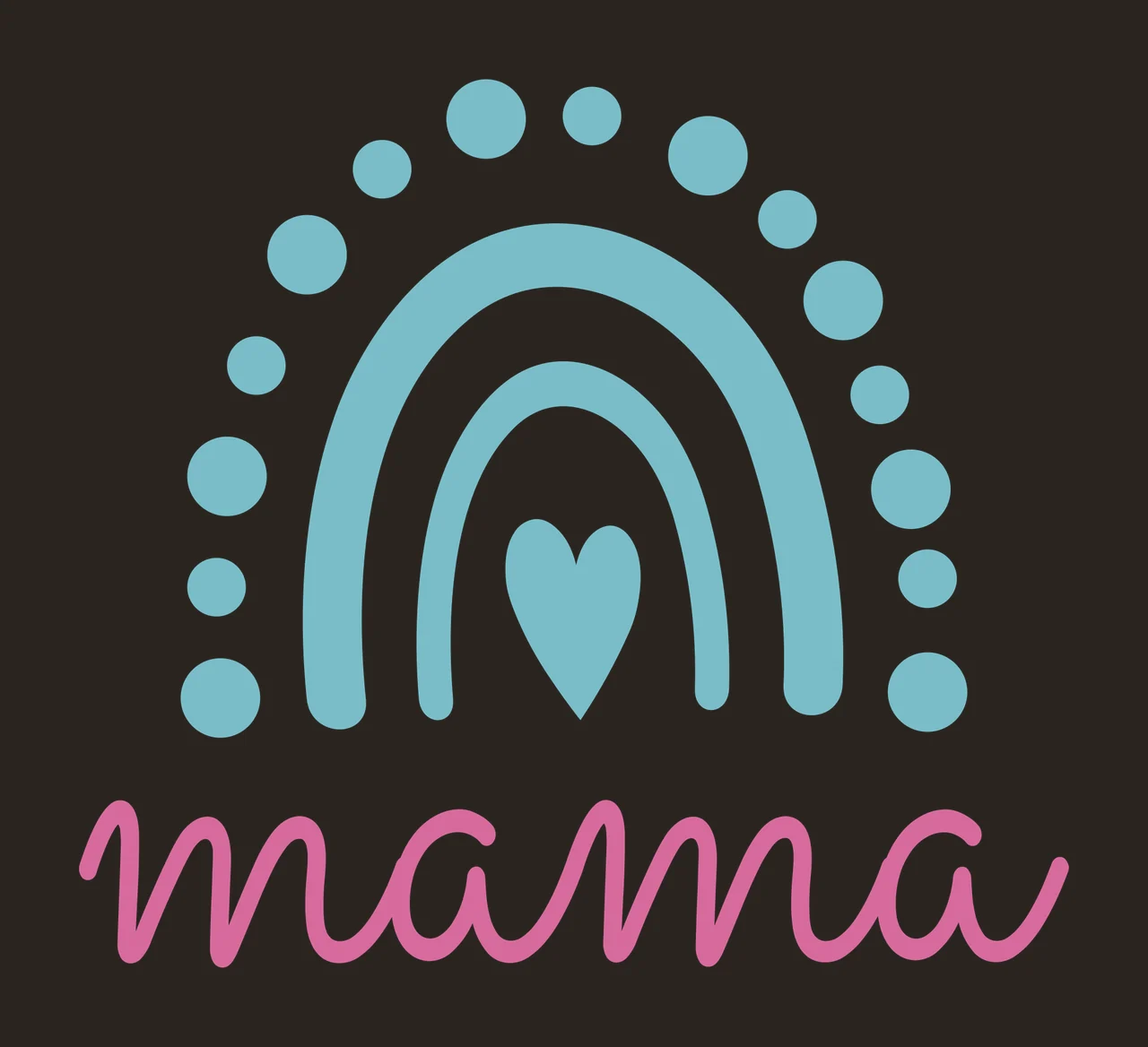 Mama Typography Design with mama script lettering, light blue rainbow arch, center heart icon and outer dotted arch in pink and white contrast preview thumbnail