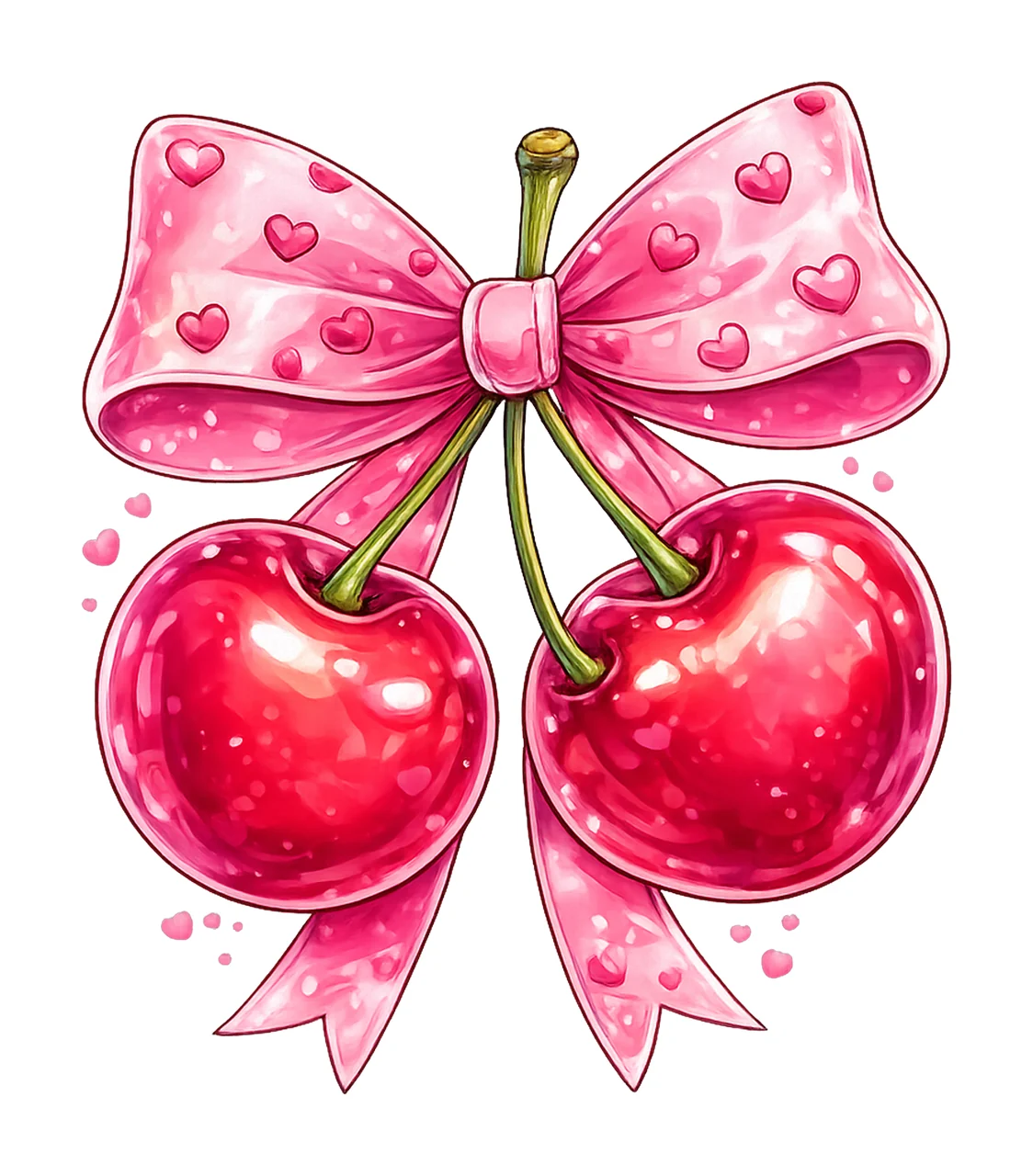 Cherry Bow Coquette Valentine Pink Bow Design Trendy Cherry