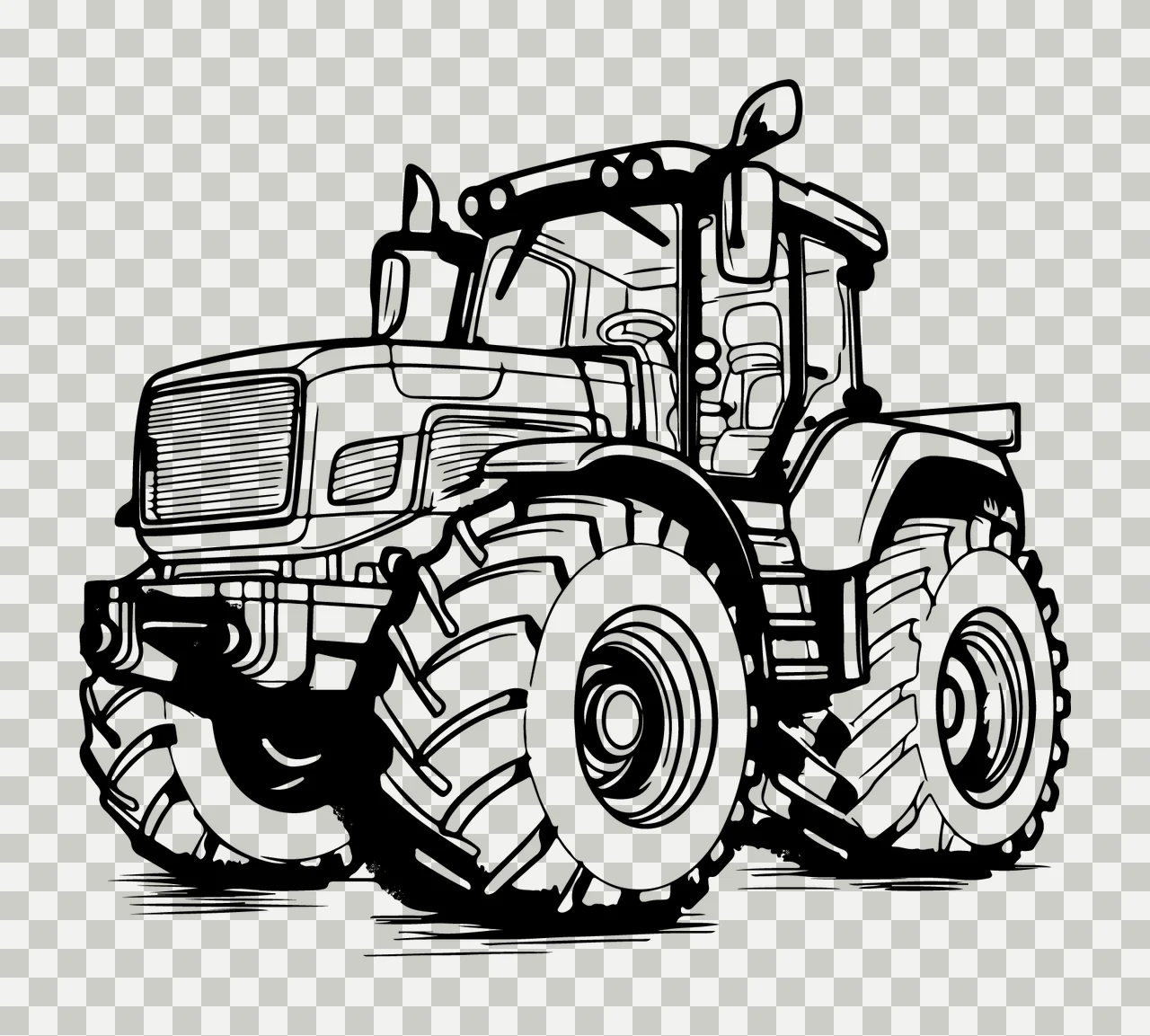 Detailed Tractor Outline Black Silhouette tires exhaust stack transparency and detail preview thumbnail
