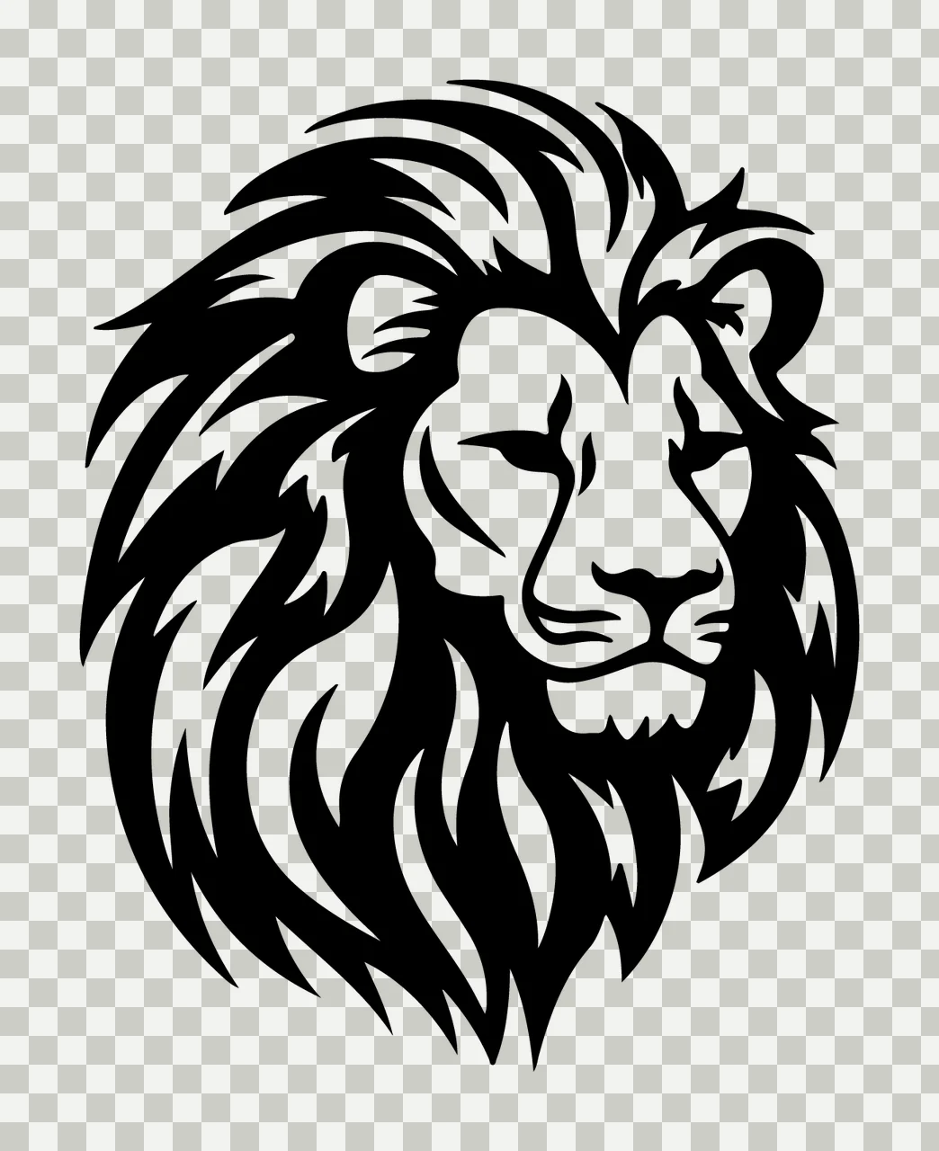 Lion Head Face Black And White Silhouette profile mane stencil transparency and detail preview thumbnail