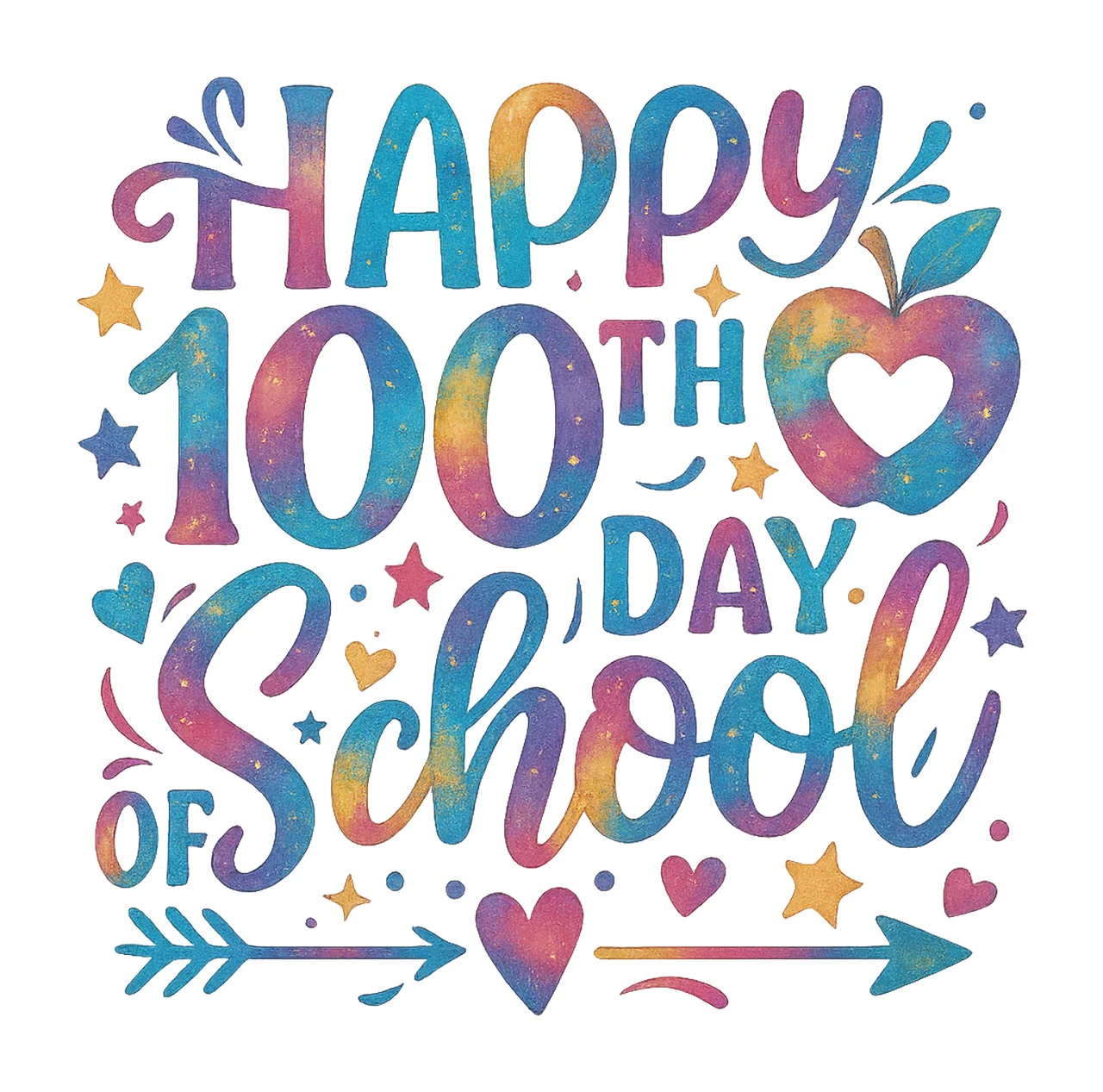 100th Day of School Tie Dye Rainbow Design School