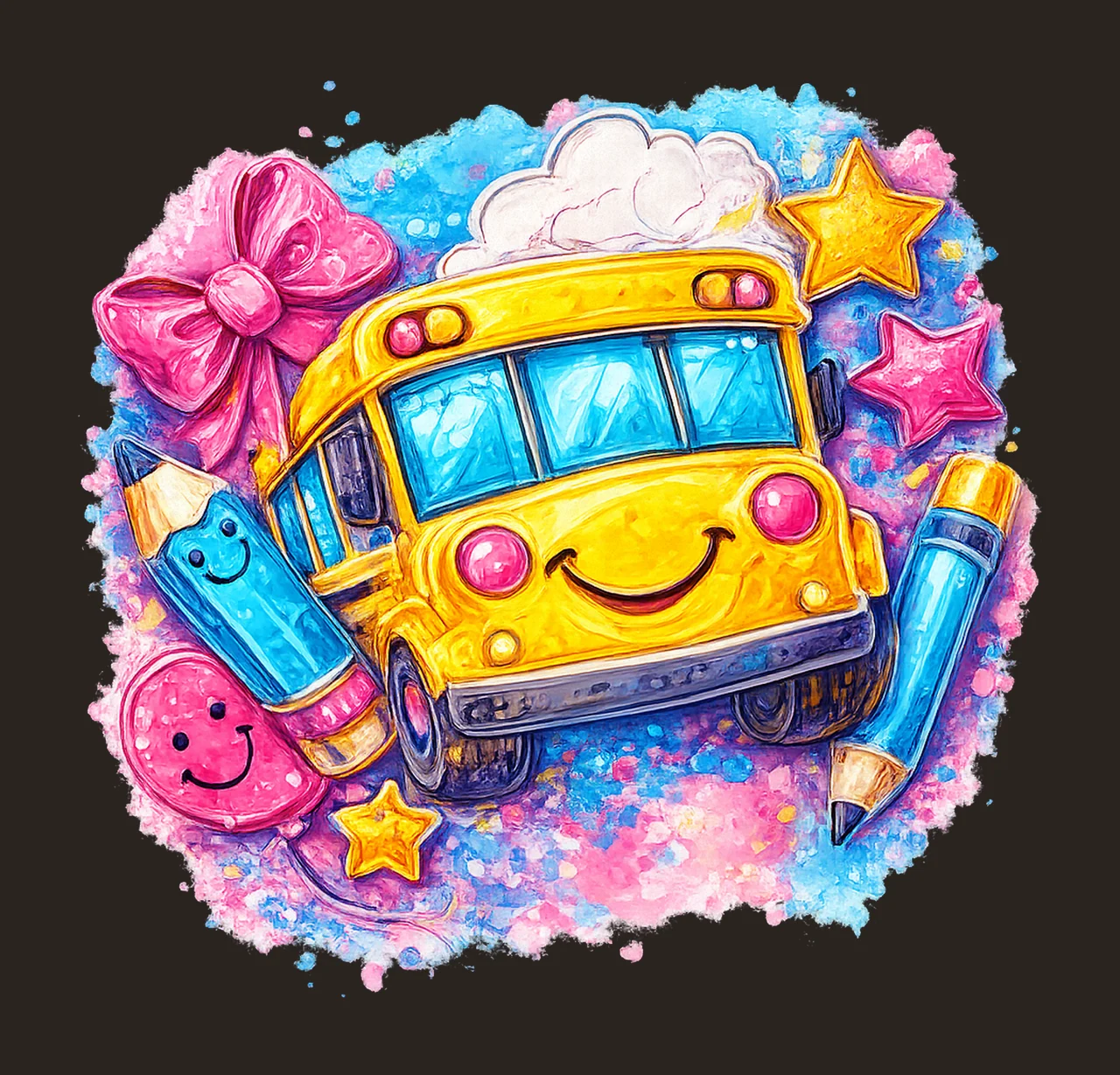 100 Days of School Cute Pastel Art School Bus Artwork Back contrast preview thumbnail