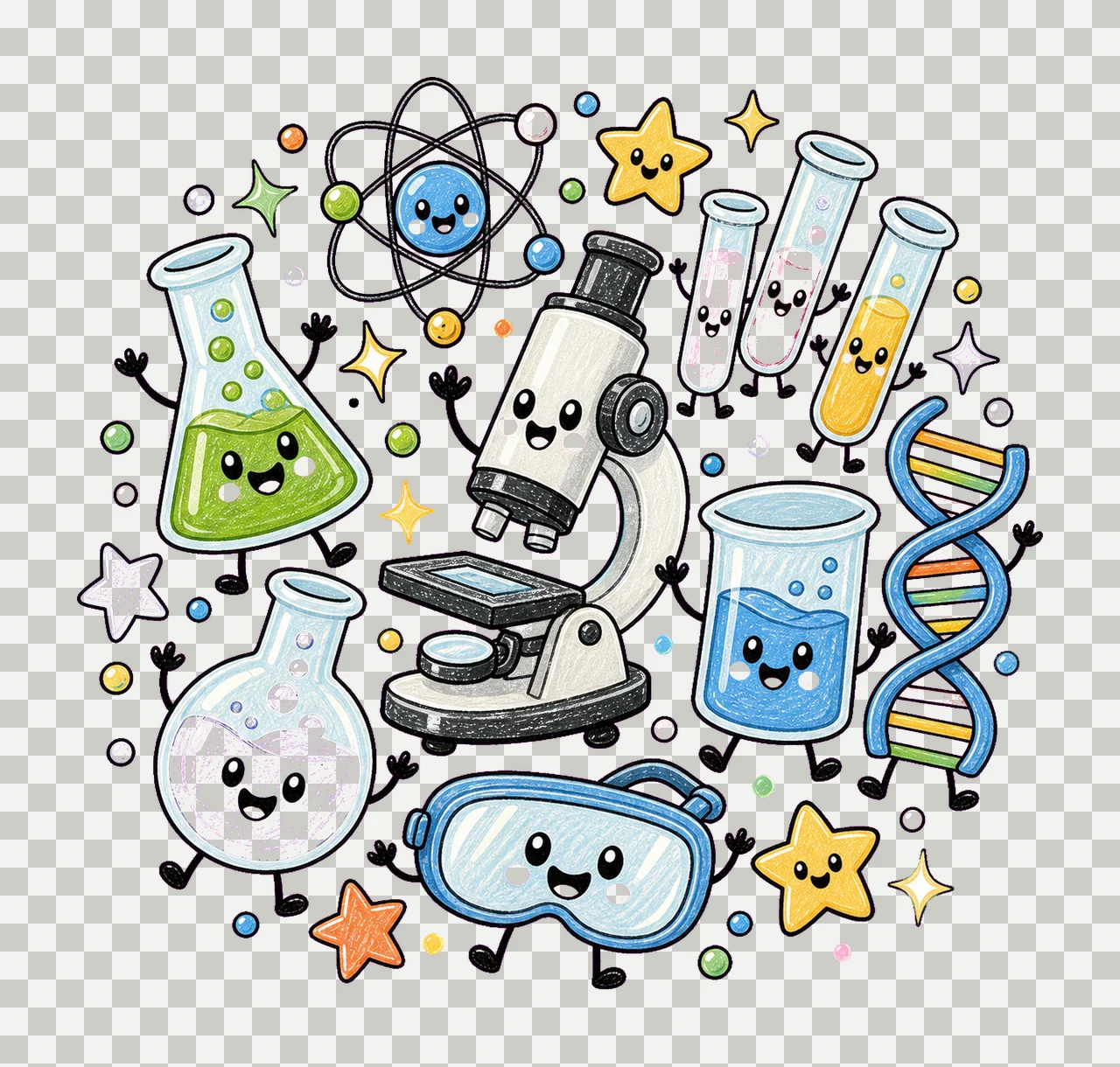 Science Teacher Doodle Characters STEM Teacher Design Beaker transparency and detail preview thumbnail