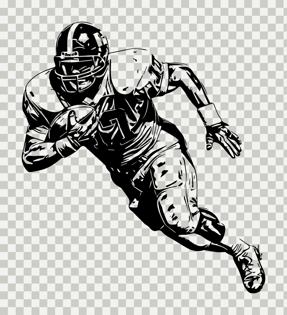 Football Player American Running With Ball helmet jersey pants transparency and detail preview thumbnail