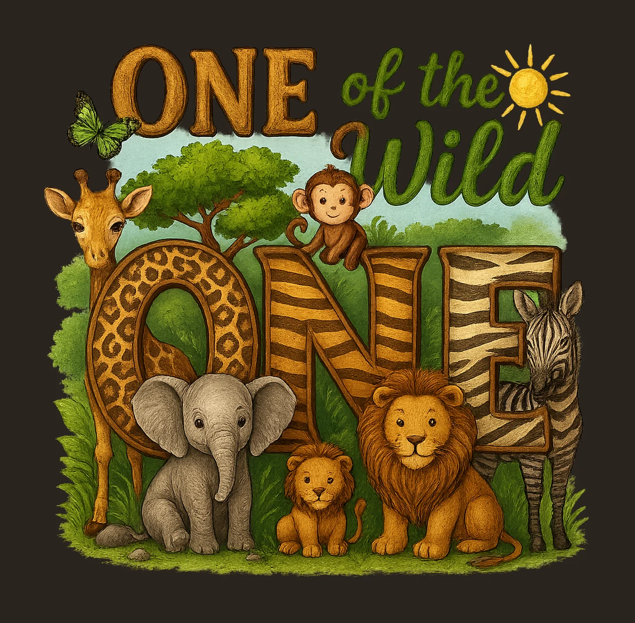 Auntie Of The Wild One Kids Safari Party Design Giraffe contrast preview thumbnail