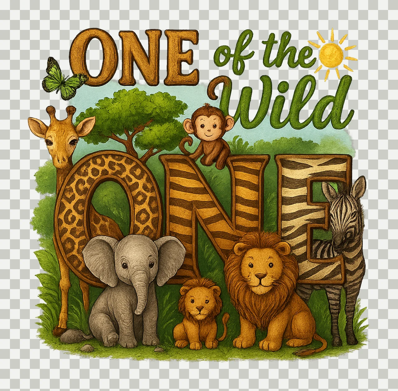Auntie Of The Wild One Kids Safari Party Design Giraffe transparency and detail preview thumbnail