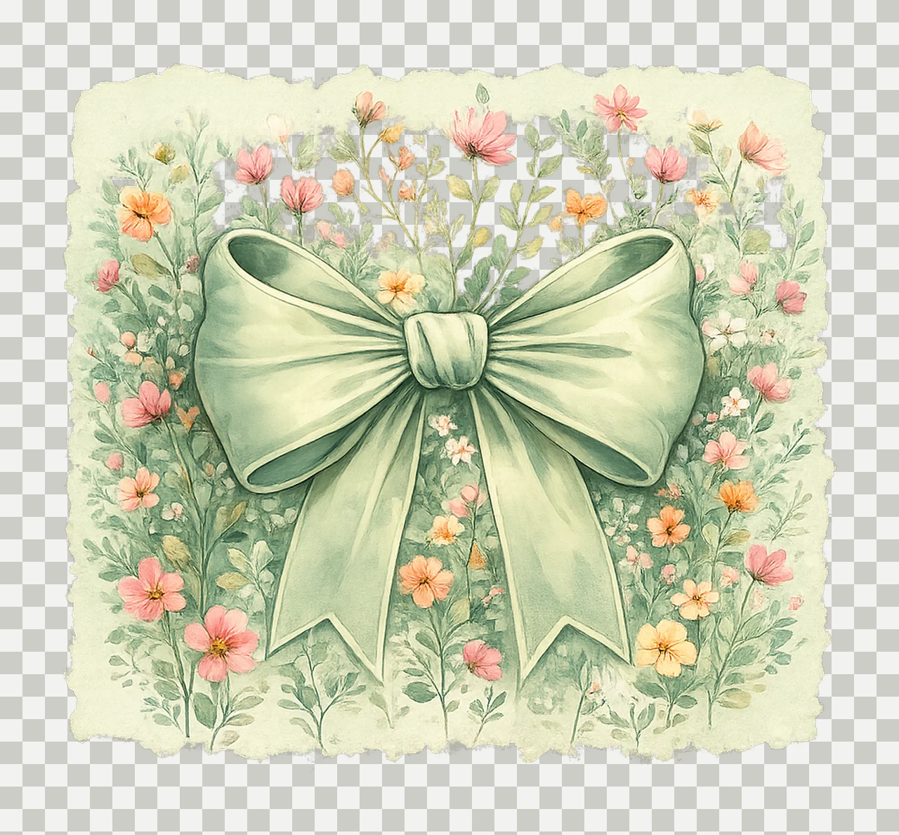 Floral Coquette Bow Watercolor Floral Design Preppy Bow transparency and detail preview thumbnail