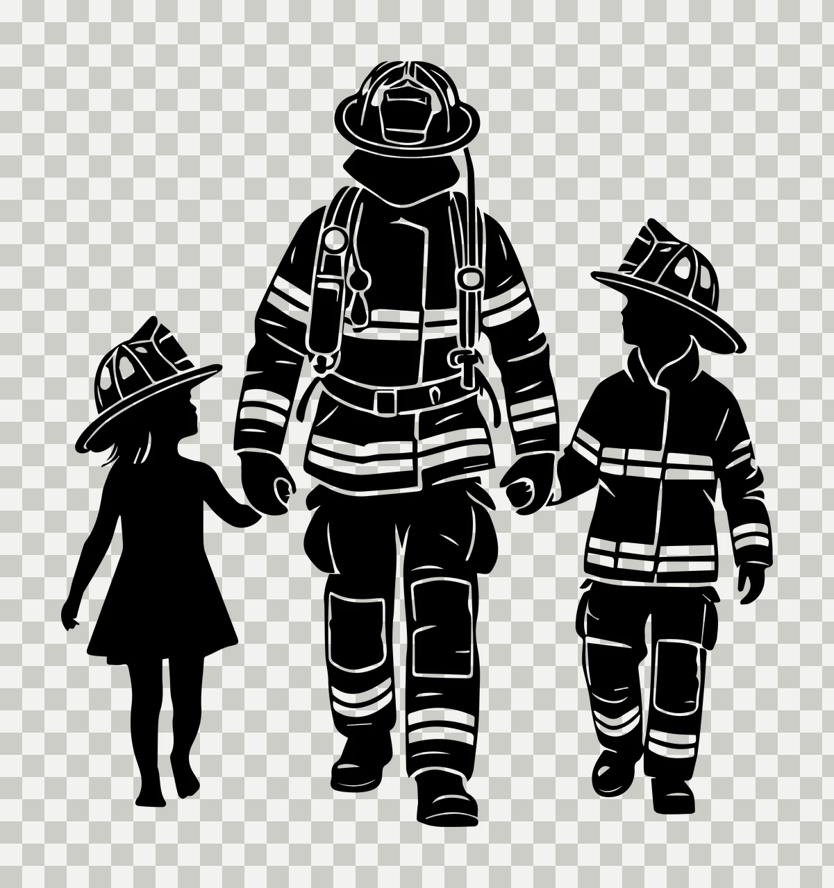 Firefighter Standing With Two Children In Uniform person helmet transparency and detail preview thumbnail