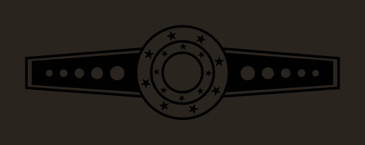 Championship belt Illustration with central circular plate, stars, concentric circles and tapered side straps in black and white contrast preview thumbnail
