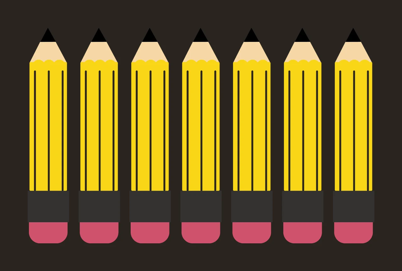 Seven Identical Black Pencils Lined Up aligned Erasers Minimalist contrast preview thumbnail