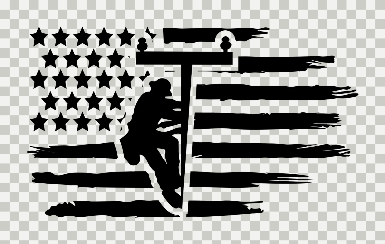 Black Utility Worker Flag Silhouette climbing pole white climb transparency and detail preview thumbnail