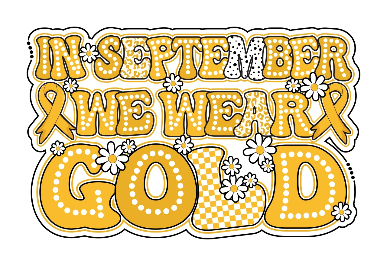 In September We Wear Gold Typography forming shape ribbon flower